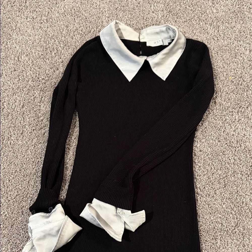 Astr Black Dress with White Collar
